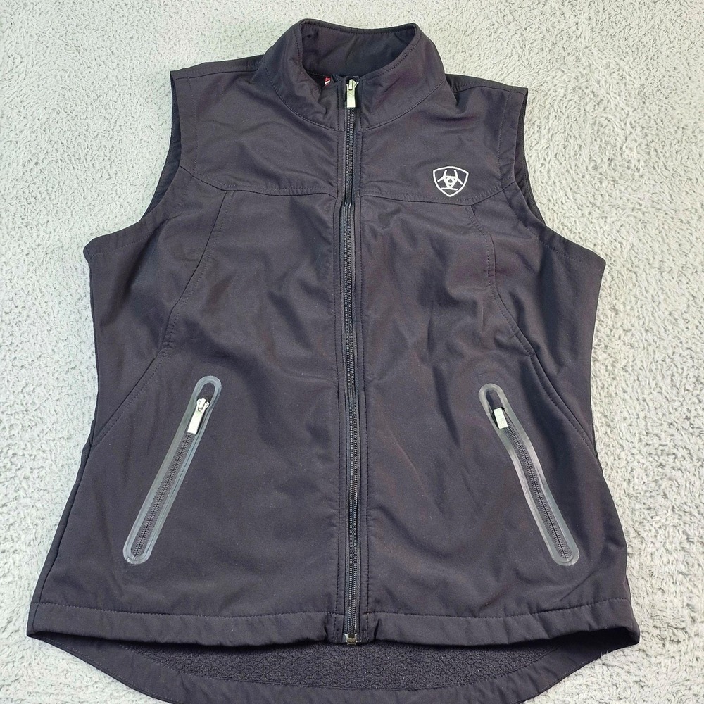 Ariat Vest Womens Large Black Softshell Full Zip Outdoor Western Logo L - Picture 2 of 11
